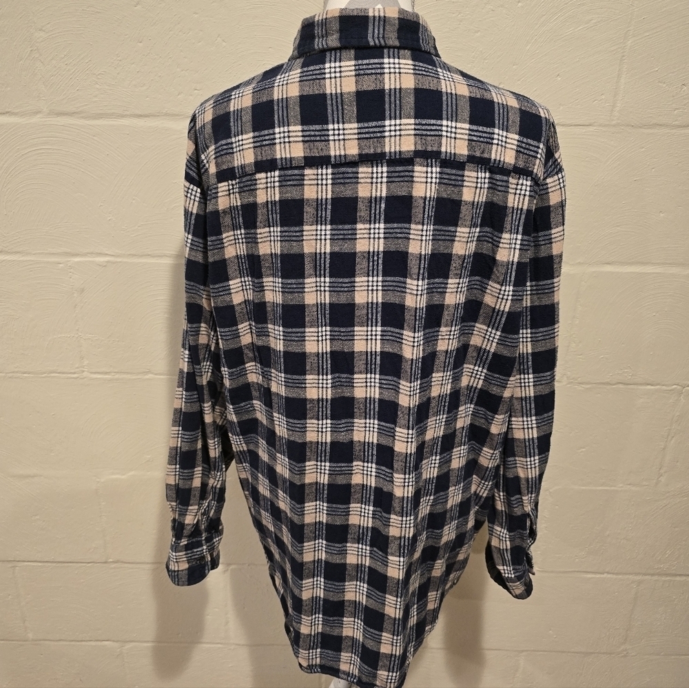 Towncraft Flannel Shirt Navy Plaid Button Down 100% Cotton Men’S Large Layer. - Picture 4 of 11